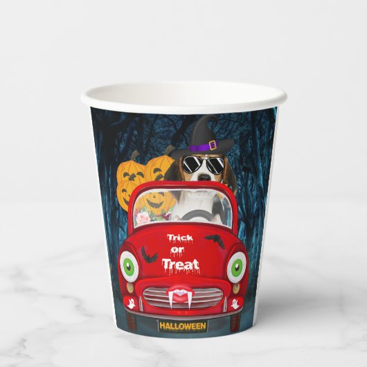 Beagle Hund Autofahren Auto Beängstigend Halloween Pappbecher (Rückseite)