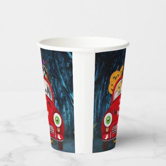 Beagle Hund Autofahren Auto Beängstigend Halloween Pappbecher (Rechts)