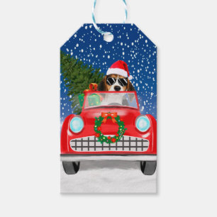 Beagle Hund Autofahren im Schnee Weihnachten Geschenkanhänger