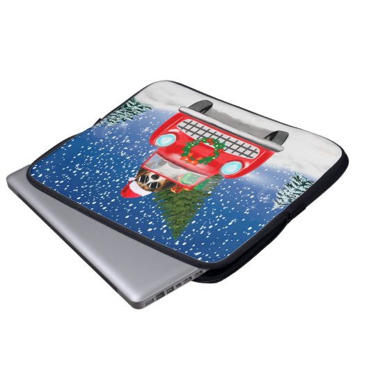 Beagle Hund Autofahren im Schnee Weihnachten Laptopschutzhülle (Vorne Knopf)