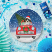 Beagle Hund Autofahren im Schnee Weihnachten Pappteller (Party)