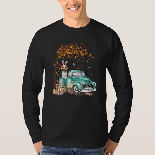 Beagle Hund Bunny Truck Hippie Hunt Egg Tree Easte T-Shirt (Vorderseite)