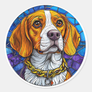 Beagle-Hund-Buntglas-Kunst Runder Aufkleber