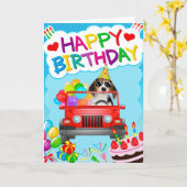 Beagle Hund fahren mit Ballons Karte (Gelbe Blume)