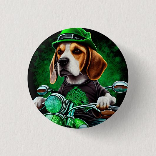 Beagle Hund Fahrrad St. Patrick's Day Button (Vorderseite)