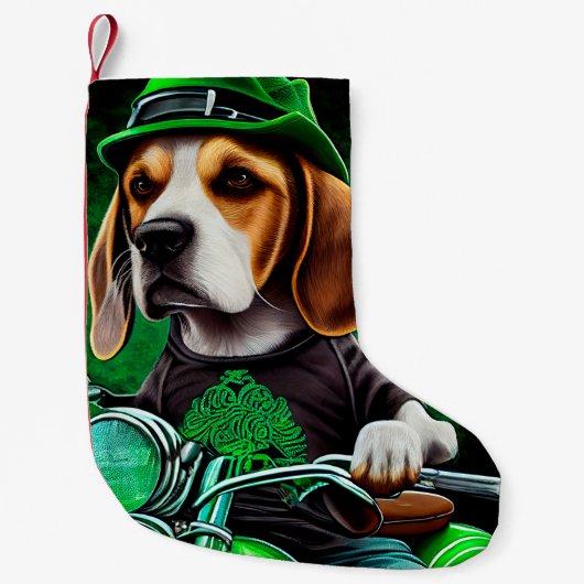 Beagle Hund Fahrrad St. Patrick's Day Kleiner Weihnachtsstrumpf (Vorderseite)