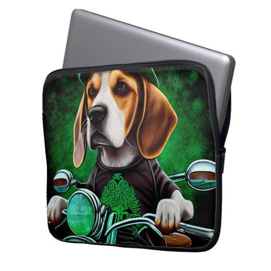 Beagle Hund Fahrrad St. Patrick's Day Laptopschutzhülle (Vorderseite Links)