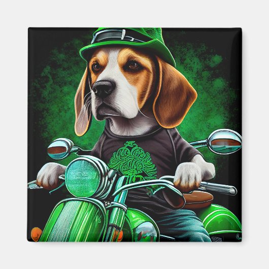 Beagle Hund Fahrrad St. Patrick's Day Magnet (Vorne)