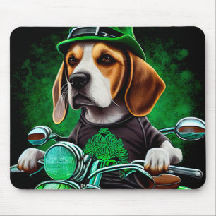 Beagle Hund Fahrrad St. Patrick's Day Mousepad