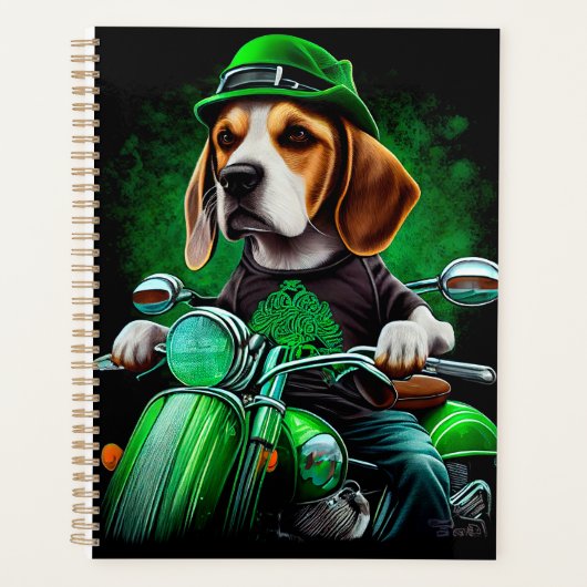 Beagle Hund Fahrrad St. Patrick's Day Planer (Vorderseite)