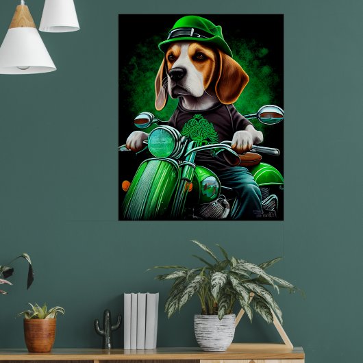 Beagle Hund Fahrrad St. Patrick's Day Poster (Wohnzimmer 1)