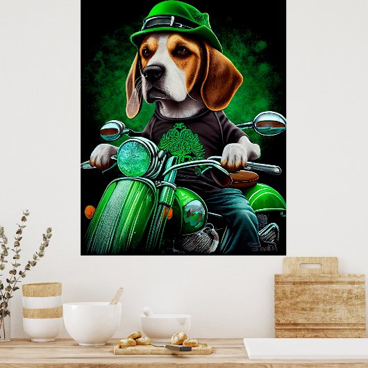 Beagle Hund Fahrrad St. Patrick's Day Poster (Küche)
