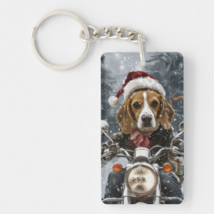 Beagle Hund fährt Motorrad Weihnachten Schlüsselanhänger