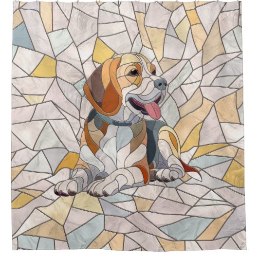 Beagle-Hund - farbenfrohe Mosaikkunst Duschvorhang (Vorderseite)