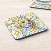 Beagle-Hund - farbenfrohe Mosaikkunst Getränkeuntersetzer (Linke Seite)