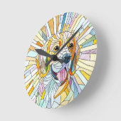 Beagle-Hund - farbenfrohe Mosaikkunst Runde Wanduhr (Winkel)