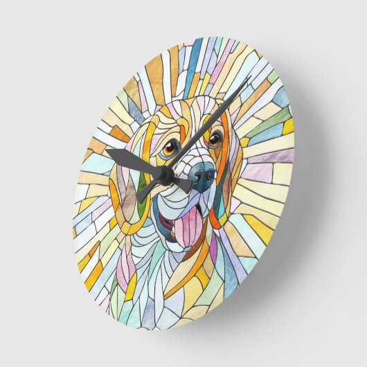 Beagle-Hund - farbenfrohe Mosaikkunst Runde Wanduhr (Winkel)