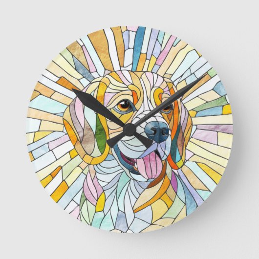Beagle-Hund - farbenfrohe Mosaikkunst Runde Wanduhr (Vorderseite)