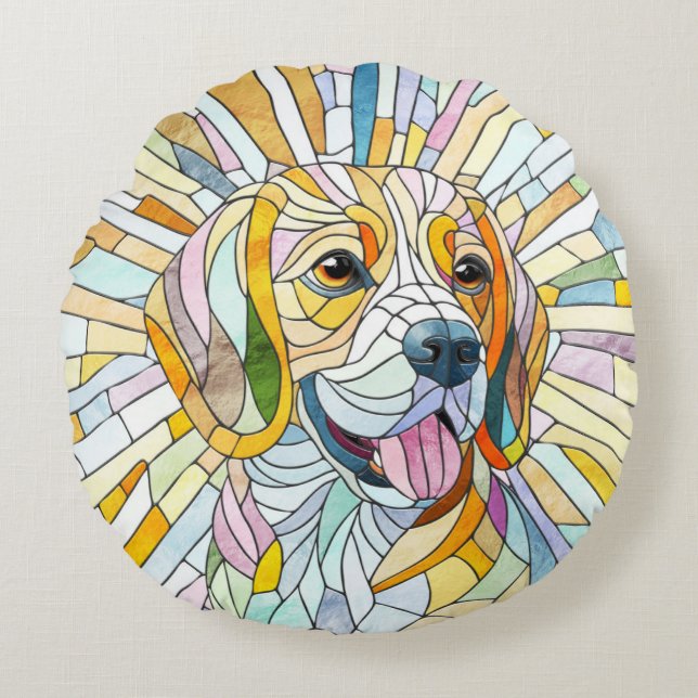 Beagle-Hund - farbenfrohe Mosaikkunst Rundes Kissen (Vorderseite)