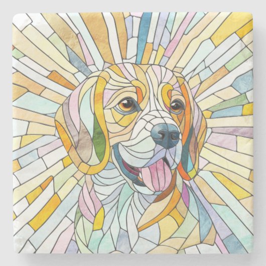 Beagle-Hund - farbenfrohe Mosaikkunst Steinuntersetzer (Vorderseite)