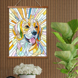 Beagle-Hund - farbenfrohe Mosaikkunst Wandteppich Mit Holzrahmen