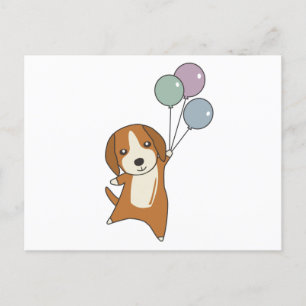Beagle Hund fliegt mit Balloons Postkarte