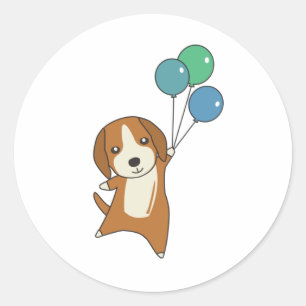 Beagle Hund fliegt mit Balloons Runder Aufkleber
