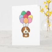 Beagle Hund fliegt mit farbenfrohen Balloons Karte (Gelbe Blume)