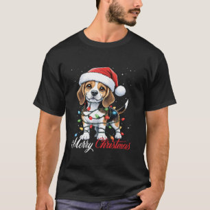 Beagle Hund frohe Weihnachtslicht Weihnachtsmannmü T-Shirt