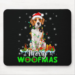 Beagle Hund Frohe Woofmas Lustige Xmas Lichter San Mousepad