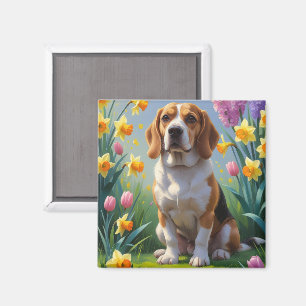 Beagle-Hund-Frühlingsblumen-Gemälde Magnet