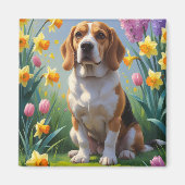 Beagle-Hund-Frühlingsblumen-Gemälde Magnet (Vorne)