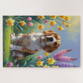 Beagle-Hund-Frühlingsblumen-Gemälde Puzzle (Horizontal)