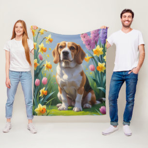 Beagle-Hund Frühlingsblumen Malerei Fleecedecke