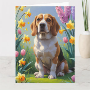 Beagle Hund Frühlingsblumen Malerei Karte