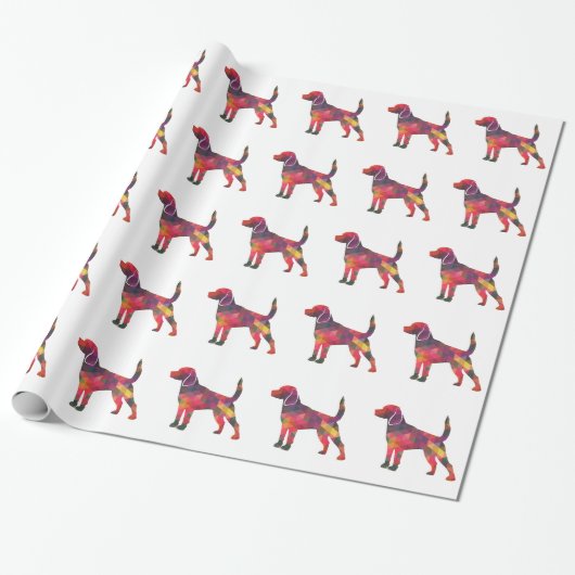 Beagle Hund Geo Silhouette Multi Geschenkpapier (Ungerollt)