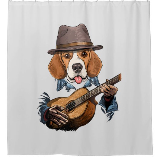 Beagle Hund Gitarre spielen / Funny Beagle Duschvorhang (Vorderseite)