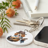 Beagle Hund Gitarre spielen / Funny Beagle Schlüsselanhänger (Vorderseite rechts)