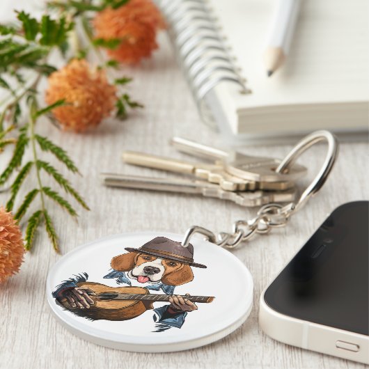 Beagle Hund Gitarre spielen / Funny Beagle Schlüsselanhänger (Vorderseite rechts)