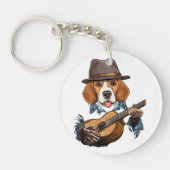 Beagle Hund Gitarre spielen / Funny Beagle Schlüsselanhänger (Vorderseite)
