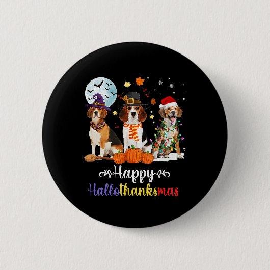 Beagle Hund Halloween Frohe Weihnachtsfeier Hallot Button (Vorderseite)