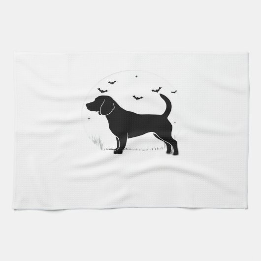 Beagle Hund � Halloween Mond Silhouette Oversized  Geschirrtuch (Horizontal)