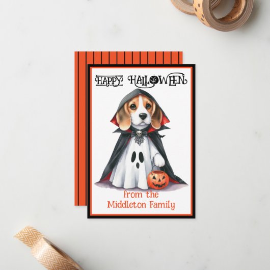 Beagle Hund Happy Halloween Mitteilungskarte (Vorderseite/Rückseite Beispiel)