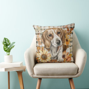 Beagle Hund Herbst Aquarell Blumen Kissen