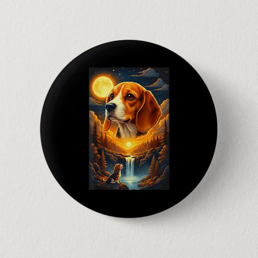 Beagle-Hund heult zum Mond Button (Vorderseite)