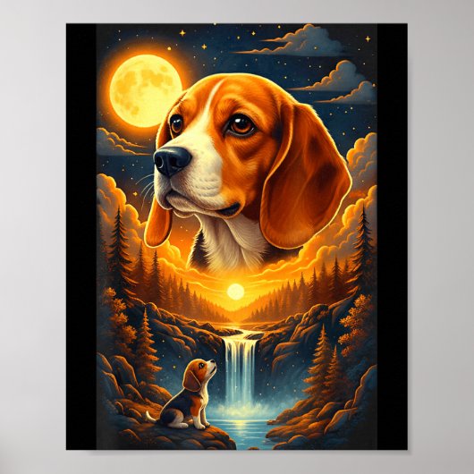 Beagle Hund heult zum Mond Poster (Vorne)