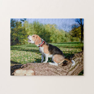Beagle Hund-Hund-Howling auf einem Log-Puzzle Puzzle