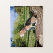 Beagle Hund-Hund-Howling auf einem Log-Puzzle Puzzle (Vertikal)