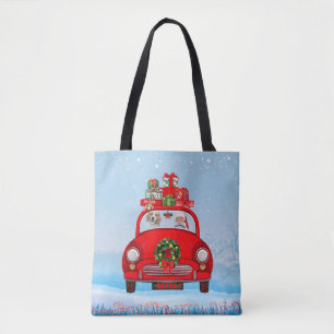 Beagle-Hund im Auto mit dem Weihnachtsmann  Tasche