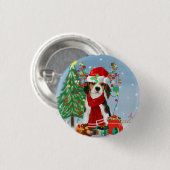 Beagle Hund im Schnee mit Weihnachtsgeschenken Button (Vorne & Hinten)